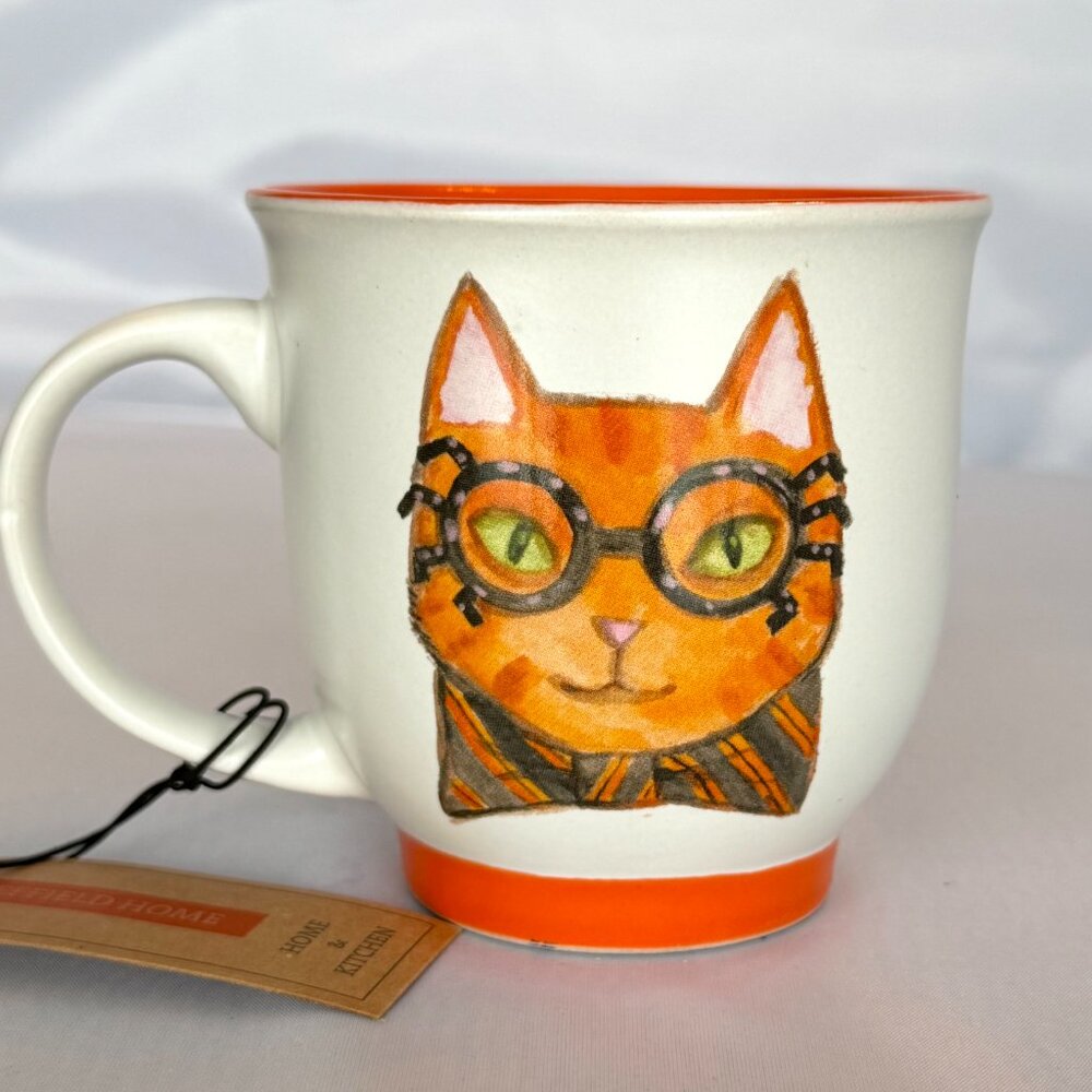 NWT Sheffield Home “How You Like Meow?” Cat Mug with Glasses Orange